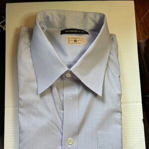 John Varvatos Dress Shirt, Blue Check Pattern, 18.5 neck 34/35 sleeve